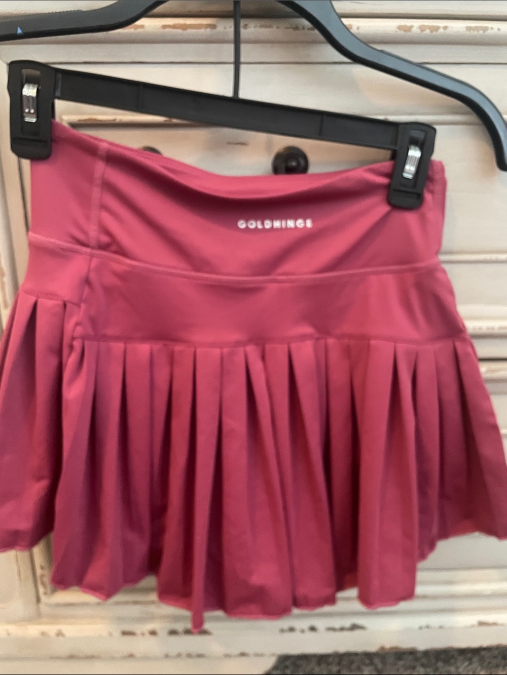 GoldHinge Pleated Mini Skirt in Rose Pink